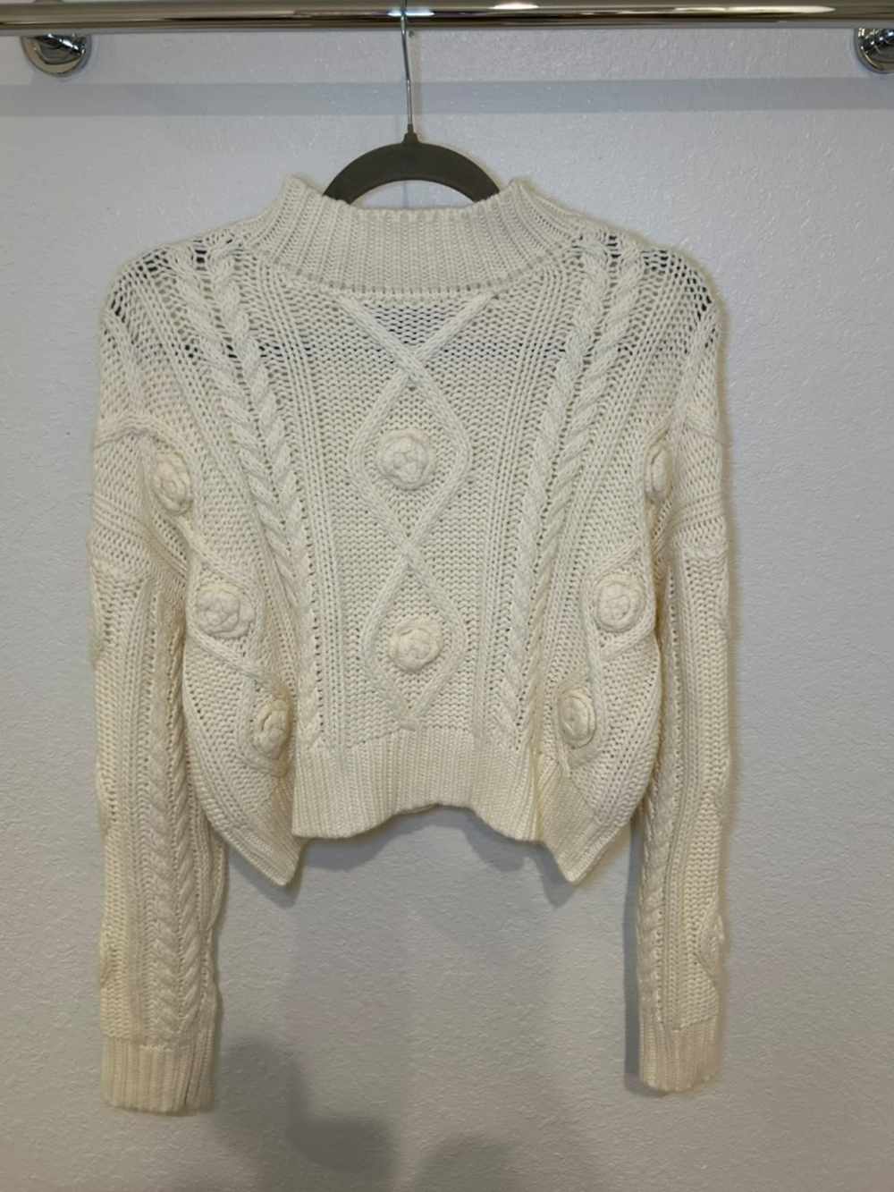 Forever 21 Cream Cable Bobble Mock Neck Sweater